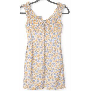 Sabo womens small ruffle yellow floral spring summer dress coquette